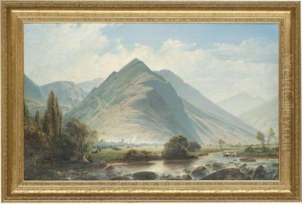 Mountainous Landscape Near Lourdes Oil Painting by William Wyld