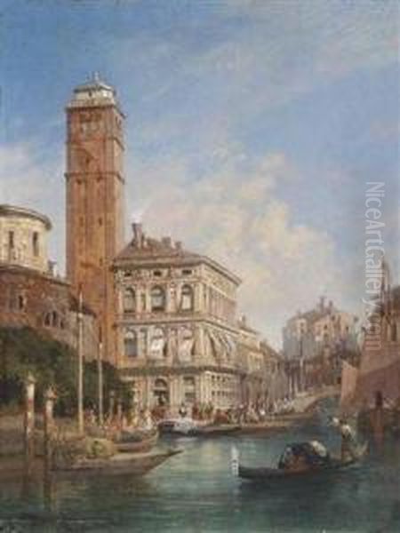 Venice - View Of San Geremia With The Palazzo Labia Oil Painting by William Wyld