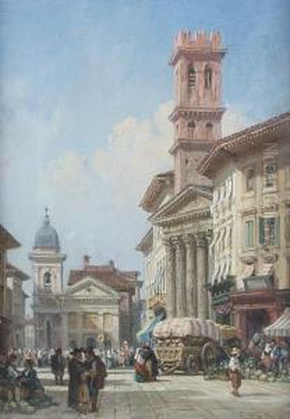 Continental Market Scene Oil Painting by William Wyld