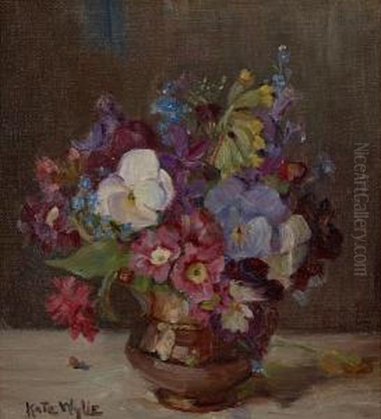 Spring Blossom In A Brown Lustre Jug Oil Painting by Kate Wylie