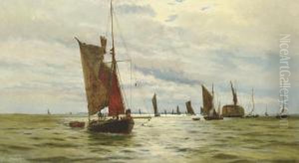 Bustling Activity On The Thames Oil Painting by Charles William Wyllie