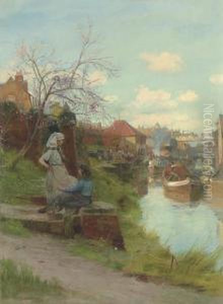 By The Canal Oil Painting by Charles William Wyllie