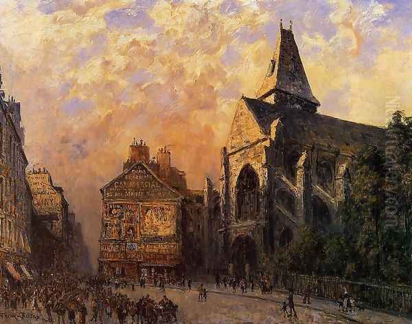 Scene Of A Street In Front Of The Church Of Saint Medard Paris Oil Painting by Frank Myers Boggs