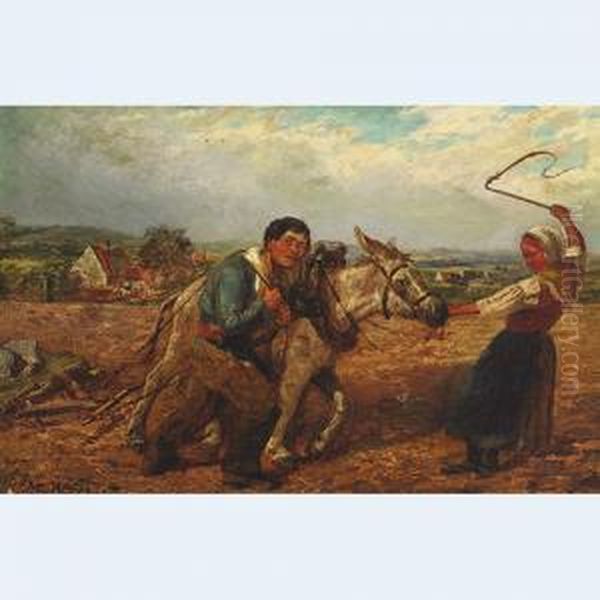 Peasants And The Stubborn Donkey Oil Painting by William Morison Wyllie