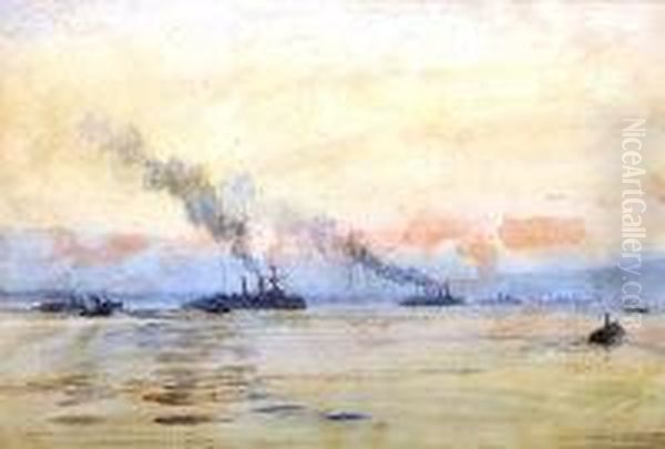 Foreign Warships At Spithead Awaiting The Passing Of The Queen Oil Painting by William Lionel Wyllie