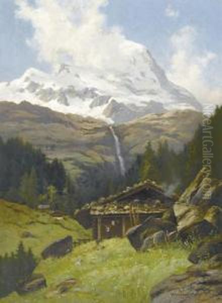 Sommerliche Alp Vor Bergmassiv. Oil Painting by Karl Christian Wymann-Mory