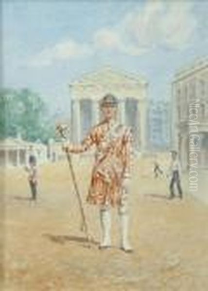 Coldstreamguards, Drum Major At Wellington Barracks Oil Painting by Reginald Augustus Wymer