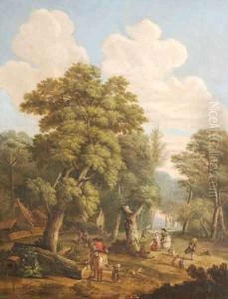 A Woodland Landscape With Travellers By A Farmstead Oil Painting by Jan Wijnants