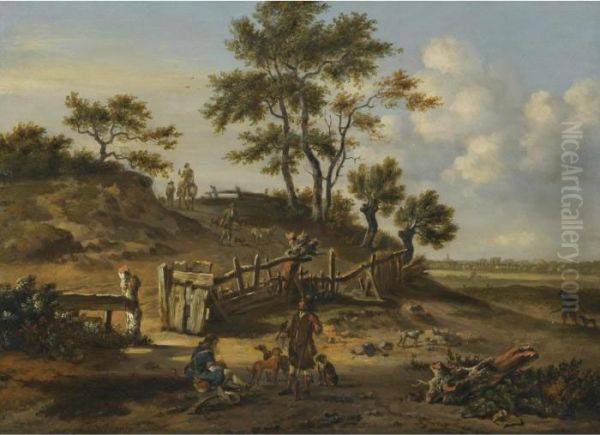 A Dune Landscape With Falconers Oil Painting by Jan Wijnants