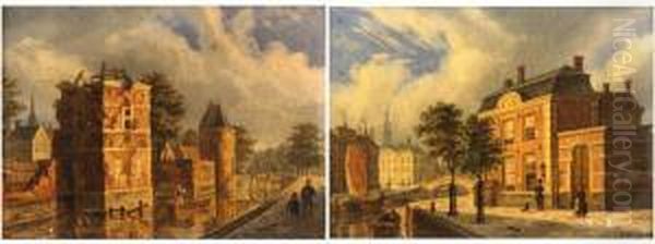 Deux Vues De Canaux A Amsterdam Oil Painting by Augustus Wijnantz