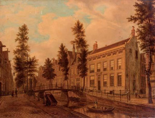 A View Of Unidentified Canal Houses Oil Painting by Augustus Wijnantz