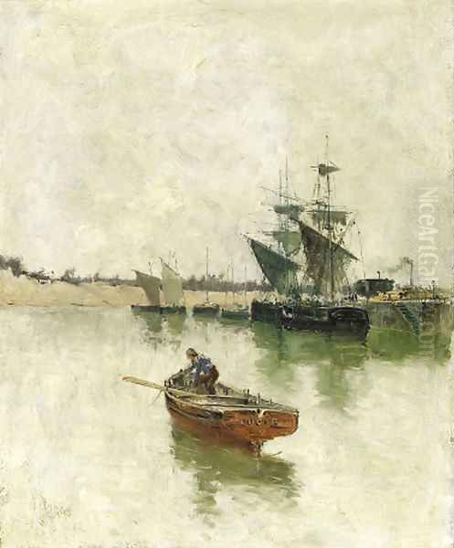 In the Harbour Oil Painting by Frank Myers Boggs