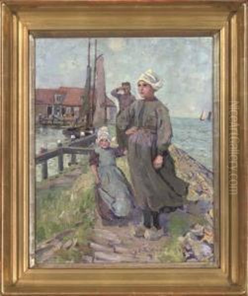 Waiting On The Dyke Oil Painting by Jane Cowan Wyper