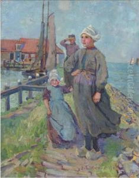 Waiting On The Dyke Oil Painting by Jane Cowan Wyper