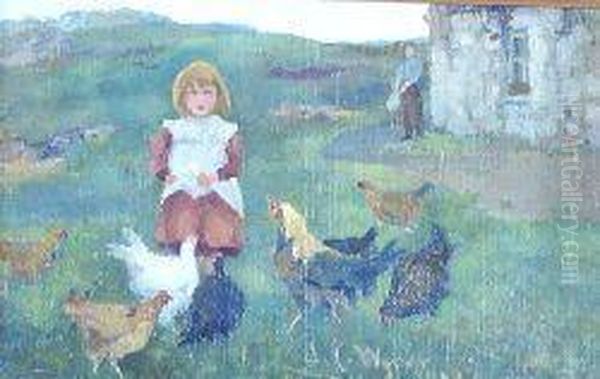 Feeding The Hens Oil Painting by Jane Cowan Wyper