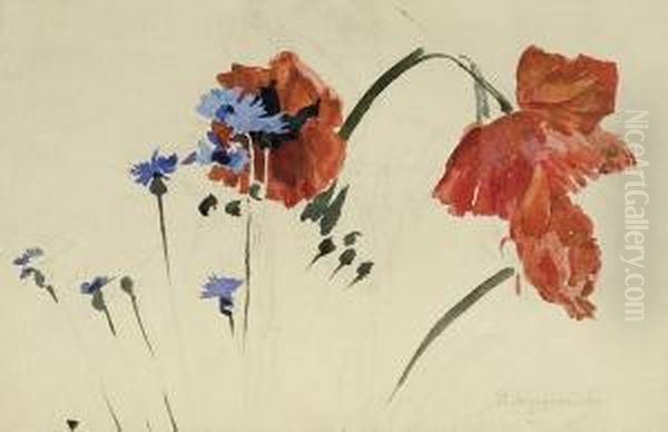 Poppies And Cornflowers Oil Painting by Stanislaw Wyspianski