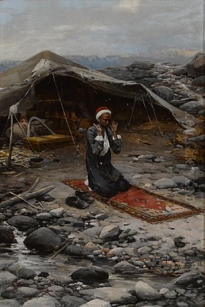 At Prayer Oil Painting by Michael Gorstkin Wywiorski