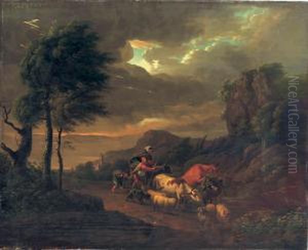 An Italianate Landscape With A Peasant Family In A Thunderstorm Oil Painting by Franciscus Xaverius Xavery