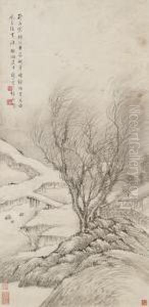 Lake In The Winter Oil Painting by Dai Xi