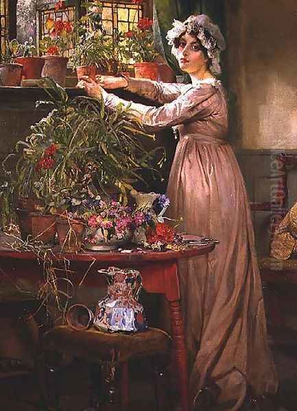 Arranging Flowers Oil Painting by Edgar Bundy