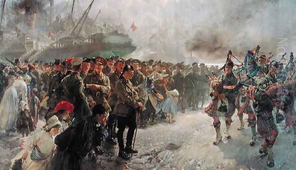 Landing of the First Canadian Division at St. Nazaire, 1915 Oil Painting by Edgar Bundy