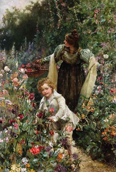 Gathering Flowers Oil Painting by Edgar Bundy