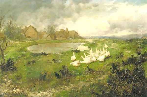 The duck pond Oil Painting by Edgar Bundy