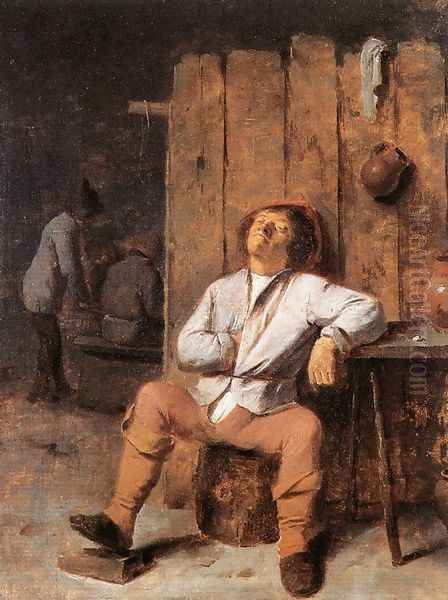 A Boor Asleep Oil Painting by Adriaen Brouwer