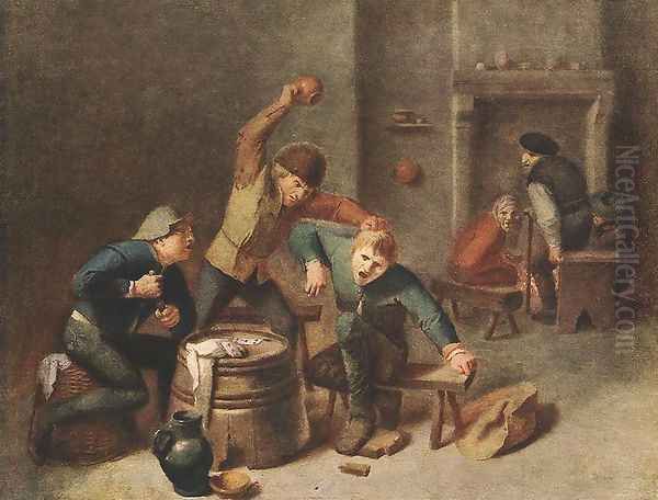 Brawling Peasants Oil Painting by Adriaen Brouwer