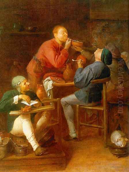 The Smokers (The Peasants of Moerdijk) 1627-30 Oil Painting by Adriaen Brouwer