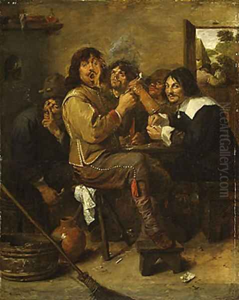 The Smokers probably ca 1636 Oil Painting by Adriaen Brouwer