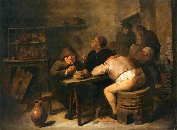 Interior of a Smoking Room Oil Painting by Adriaen Brouwer