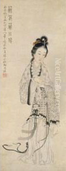 Lady Holding A Book Oil Painting by Hu Xigui