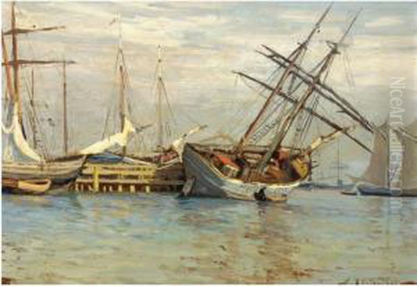 Harbour Scene Oil Painting by Nikolaos Ximonas