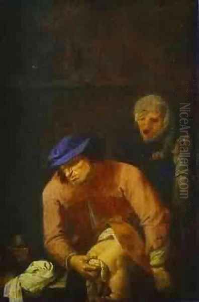 Unpleasant Duties Of A Father Oil Painting by Adriaen Brouwer