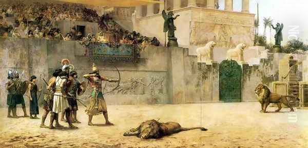 The Diversion Of An Assyrian King Oil Painting by Frederick Arthur Bridgman