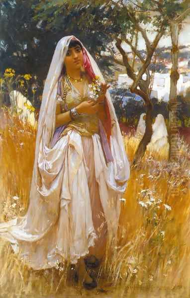 La Jeune Mauresque, Campagne D'Algiers (Moorish Girl, Algiers Countryside) Oil Painting by Frederick Arthur Bridgman