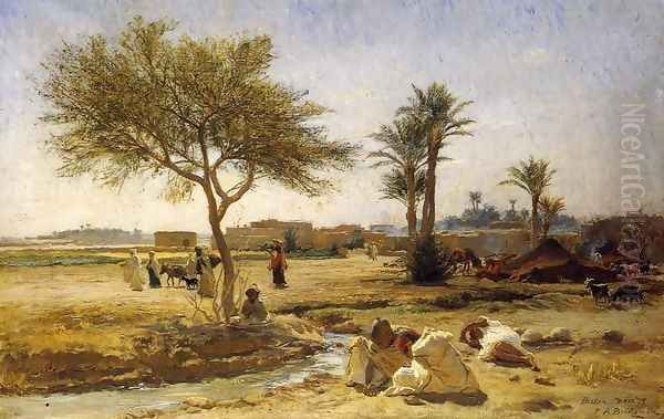 An Arab Village Oil Painting by Frederick Arthur Bridgman