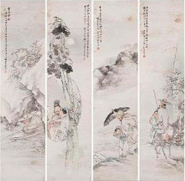 Figures In Four Seasons Oil Painting by Shen Xinhai