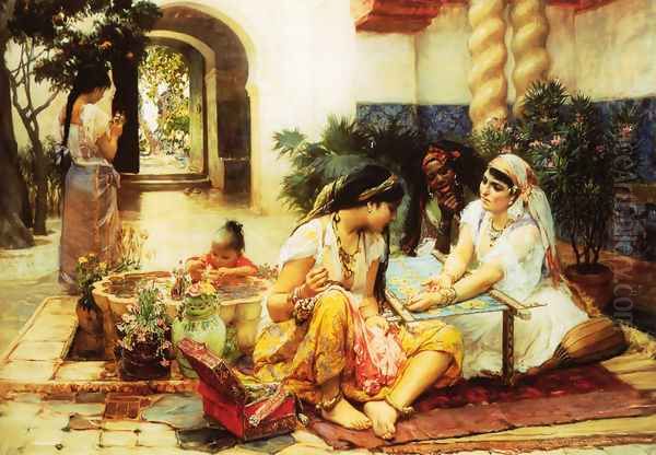 In A Village El Biar Algeria Oil Painting by Frederick Arthur Bridgman