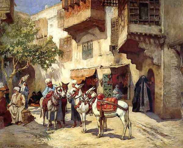 Marketplace In North Africa Oil Painting by Frederick Arthur Bridgman