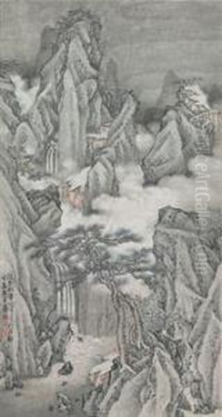 Misty Peaks Of Mount Huang Oil Painting by Wang Xizhen