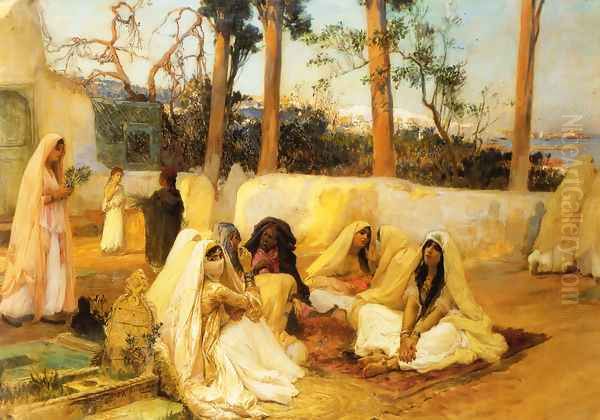 Women At The Cemetery Algiers Oil Painting by Frederick Arthur Bridgman