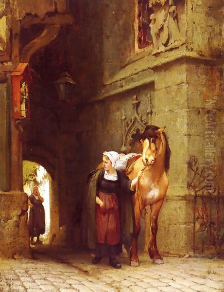 Leading The Horse From Stable Oil Painting by Frederick Arthur Bridgman