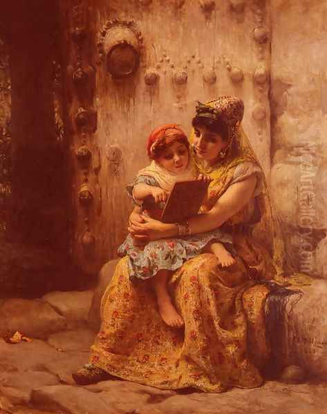 The Reading Lesson Oil Painting by Frederick Arthur Bridgman