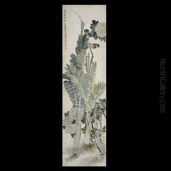 Bird And Plants, Hanging Scroll Oil Painting by Ren Xun