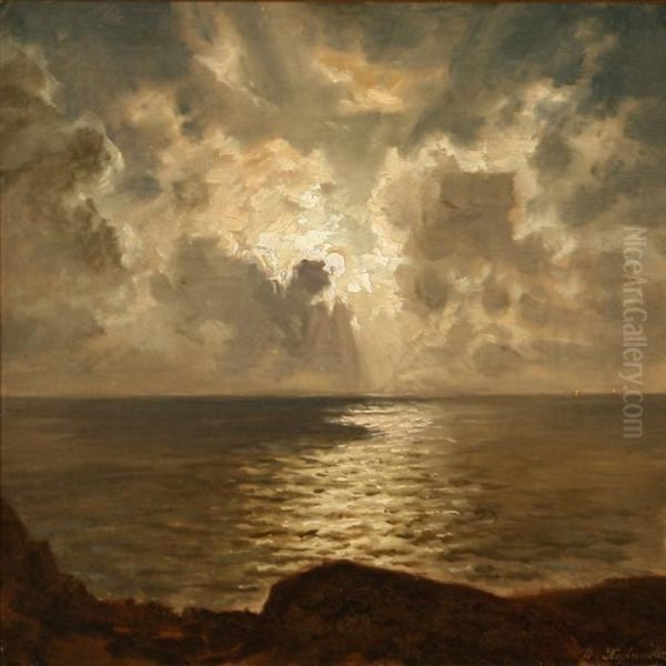 Coastal Scene At Moonlight Oil Painting by Wilhelm Ferdinand Xylander