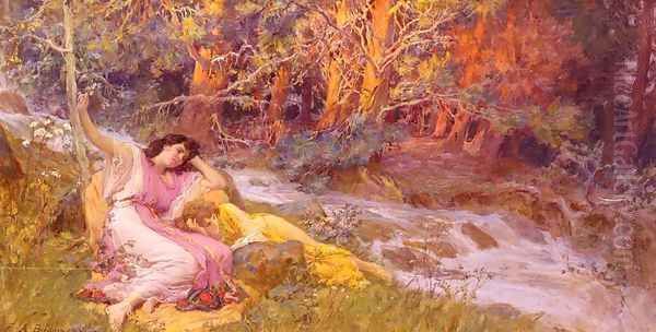 Reclining By A Stream Oil Painting by Frederick Arthur Bridgman