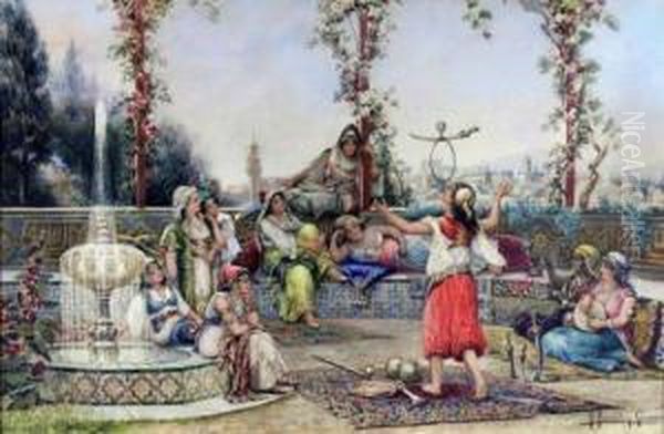 Jongleuse Et Femmes De Harem Oil Painting by Federico Fernandez Y Gimenez