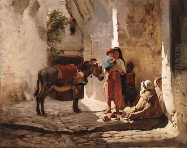 Arab Courtyard Oil Painting by Frederick Arthur Bridgman